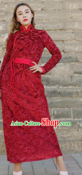Chinese Traditional Mongol Ethnic Costume Mongolian Minority Nationality Red Dress for Women