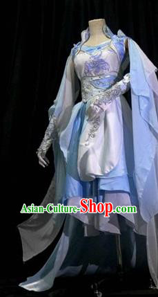 Traditional Chinese Cosplay Costumes Ancient Princess Embroidered Blue Hanfu Dress for Women