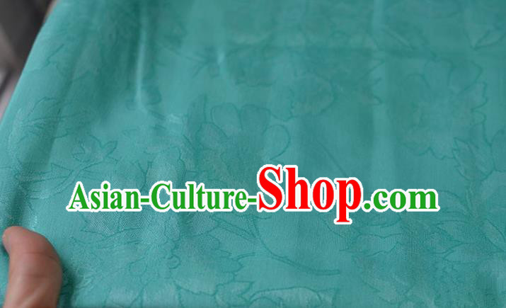 Asian Chinese Traditional Paeonin Pattern Green Cotton Fabric Chinese Costume Fabric Material