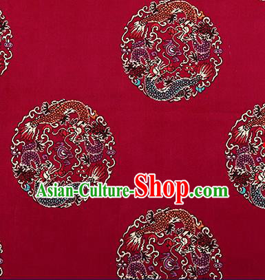 Traditional Chinese Wine Red Brocade Fabric Asian Dragons Pattern Design Satin Cushion Silk Fabric Material