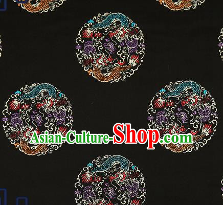 Traditional Chinese Black Brocade Fabric Asian Dragons Pattern Design Satin Cushion Silk Fabric Material