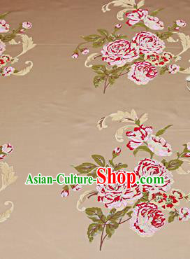 Chinese Traditional Khaki Brocade Fabric Asian Peony Pattern Design Satin Cushion Silk Fabric Material
