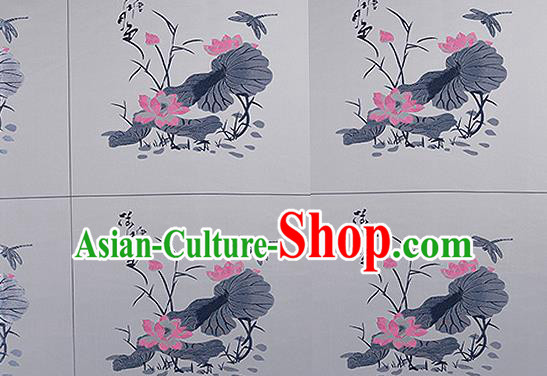 Chinese Traditional Grey Brocade Fabric Asian Embroidery Lotus Pattern Design Satin Cushion Silk Fabric Material