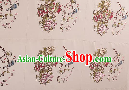Chinese Traditional Beige Brocade Fabric Asian Embroidery Pattern Design Satin Cushion Silk Fabric Material