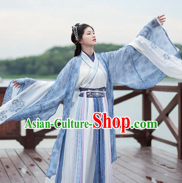 Traditional Chinese Jin Dynasty Historical Costumes Ancient Princess Embroidered Hanfu Dress for Women