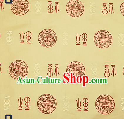 Chinese Traditional Light Golden Brocade Drapery Classical Fu Character Pattern Design Satin Tang Suit Silk Fabric Material