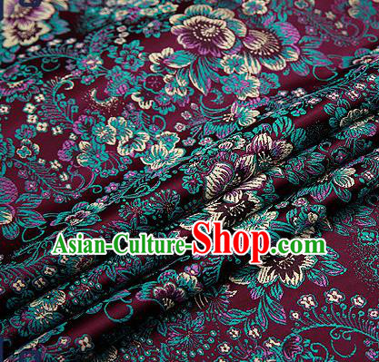Chinese Traditional Purplish Red Brocade Drapery Classical Peony Pattern Design Satin Tang Suit Qipao Silk Fabric Material