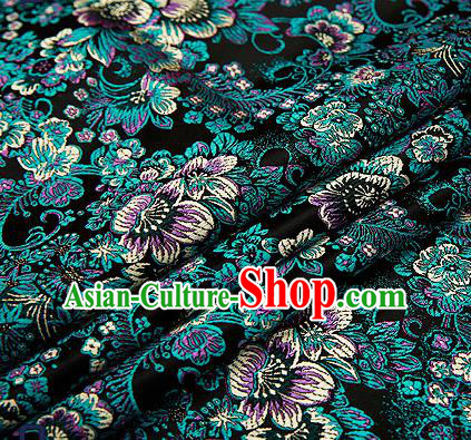 Chinese Traditional Black Brocade Drapery Classical Peony Pattern Design Satin Tang Suit Qipao Silk Fabric Material