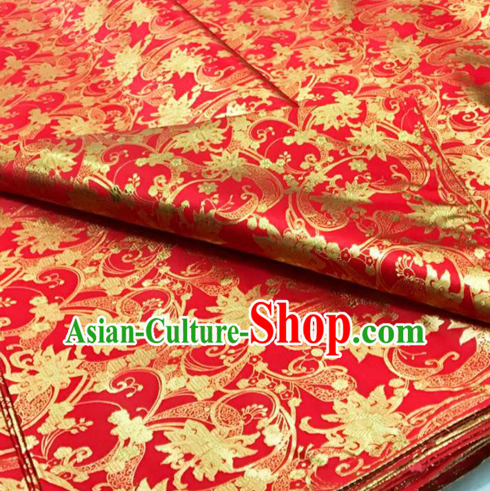 Traditional Chinese Red Brocade Drapery Classical Peony Pattern Design Satin Qipao Silk Fabric Material