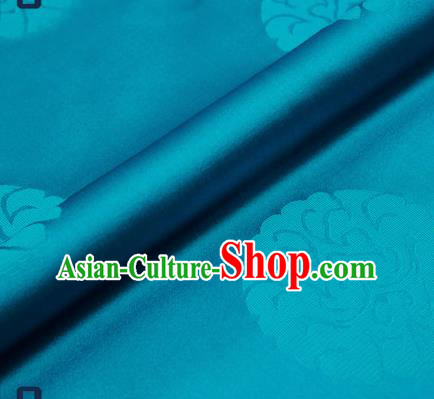 Traditional Chinese Brocade Drapery Classical Pattern Design Blue Satin Qipao Silk Fabric Material