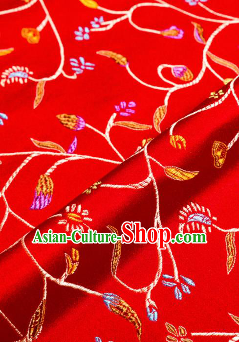 Asian Chinese Traditional Fabric Red Brocade Silk Material Classical Chili Flowers Pattern Design Satin Drapery