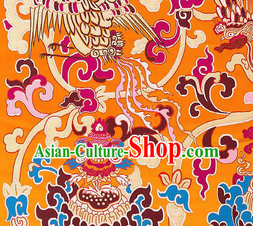 Traditional Chinese Tang Suit Silk Fabric Yellow Nanjing Brocade Material Classical Dragons Pattern Design Satin Drapery