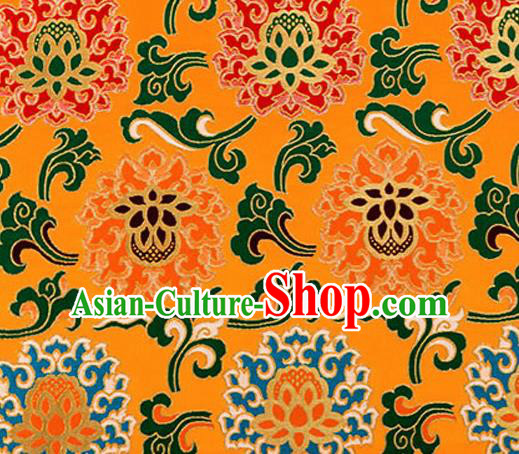 Traditional Chinese Tang Suit Silk Fabric Golden Nanjing Brocade Material Classical Lotus Pattern Design Satin Drapery