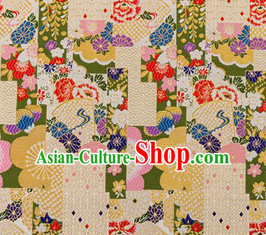 Asian Japanese Traditional Fabric White Brocade Silk Material Classical Pattern Design Satin Drapery