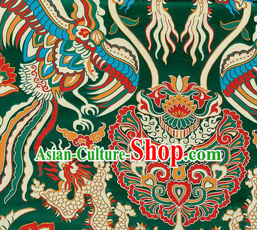 Asian Chinese Traditional Green Satin Fabric Tang Suit Nanjing Brocade Silk Material Classical Phoenix Dragon Pattern Design Drapery