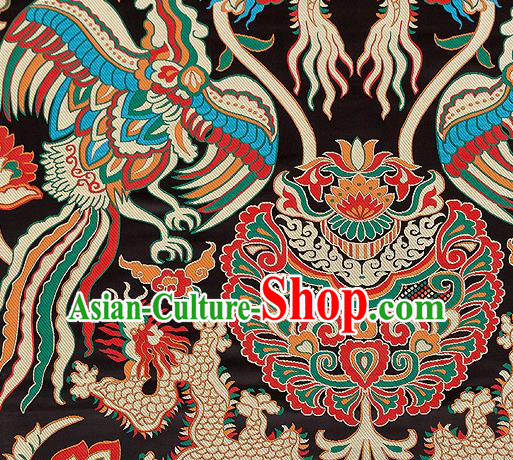 Asian Chinese Traditional Black Satin Fabric Tang Suit Nanjing Brocade Silk Material Classical Phoenix Dragon Pattern Design Drapery
