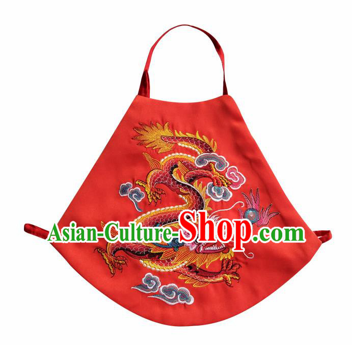 Chinese Classical Red Brocade Bellyband Traditional Baby Embroidered Dragon Stomachers for Kids