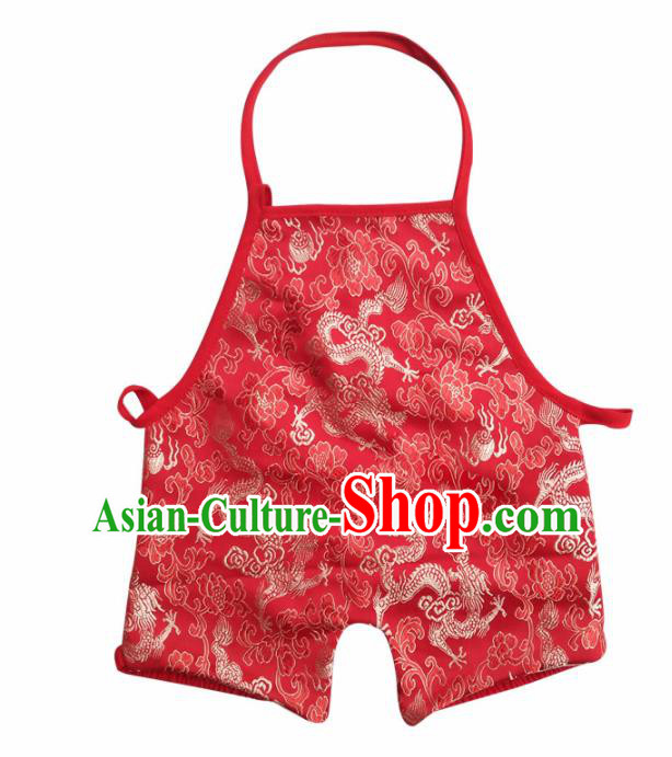 Chinese Classical Red Brocade Bellyband Traditional Baby Embroidered Dragons Pantyhose Stomachers for Kids