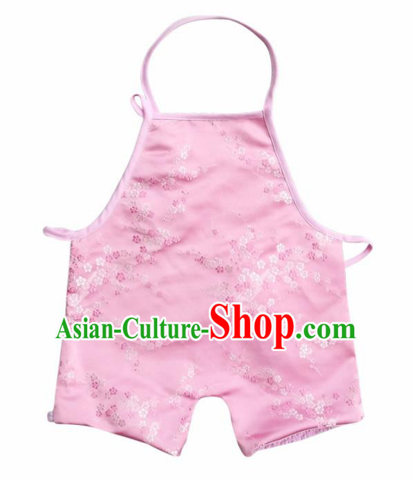 Chinese Classical Pink Brocade Bellyband Traditional Baby Embroidered Plum Blossom Pantyhose Stomachers for Kids