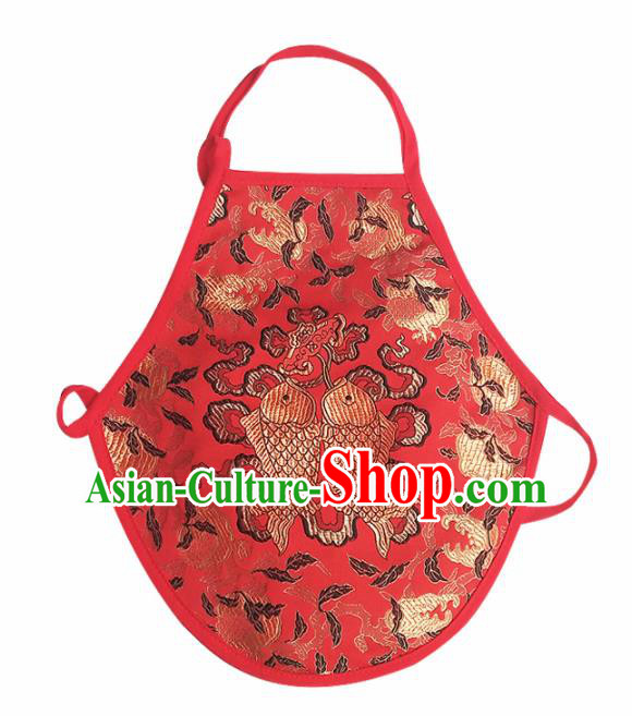 Chinese Classical Embroidered Double Fishes Brocade Bellyband Traditional Baby Red Silk Stomachers for Kids