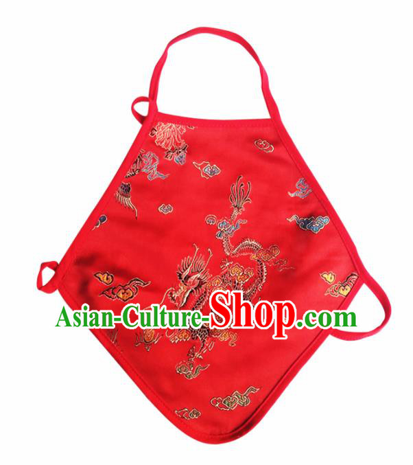 Chinese Classical Brocade Bellyband Traditional Baby Embroidered Dragon Red Silk Triangle Stomachers for Kids