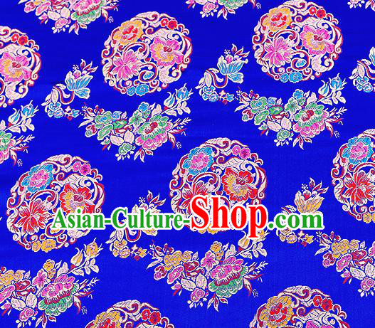 Asian Chinese Traditional Satin Fabric Tang Suit Royalblue Brocade Silk Material Classical Peony Pattern Design Drapery
