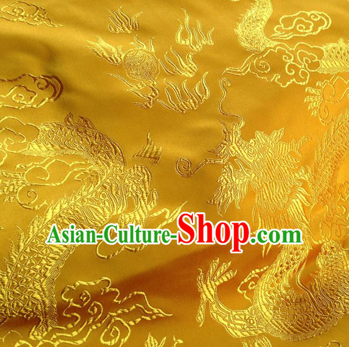 Asian Chinese Traditional Fabric Golden Satin Brocade Silk Material Classical Dragon Pattern Design Satin Drapery