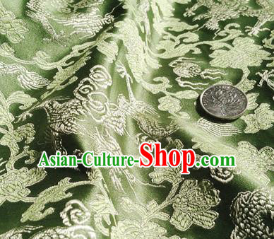 Asian Chinese Traditional Fabric Green Satin Brocade Silk Material Classical Dragons Pattern Design Satin Drapery