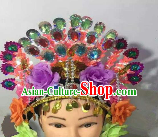Chinese Traditional Folk Dance Purple Peony Hair Accessories Ancient Peking Opera Diva Headwear for Women