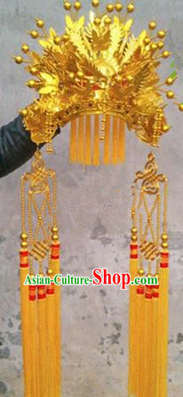 Chinese Traditional Peking Opera Queen Hair Accessories Ancient Bride Golden Phoenix Coronet Headwear for Women
