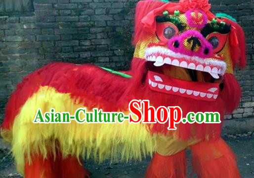 Chinese Traditional Lion Dance Costumes China Spring Festival Lion Dance Props Red Fur Lion Head for Adults