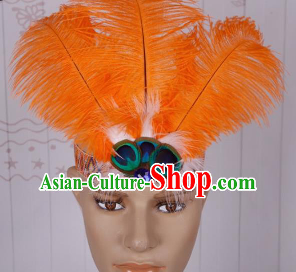 Halloween Catwalks Orange Feather Headdress Cosplay Apache Knight Feather Hair Clasp for Adults
