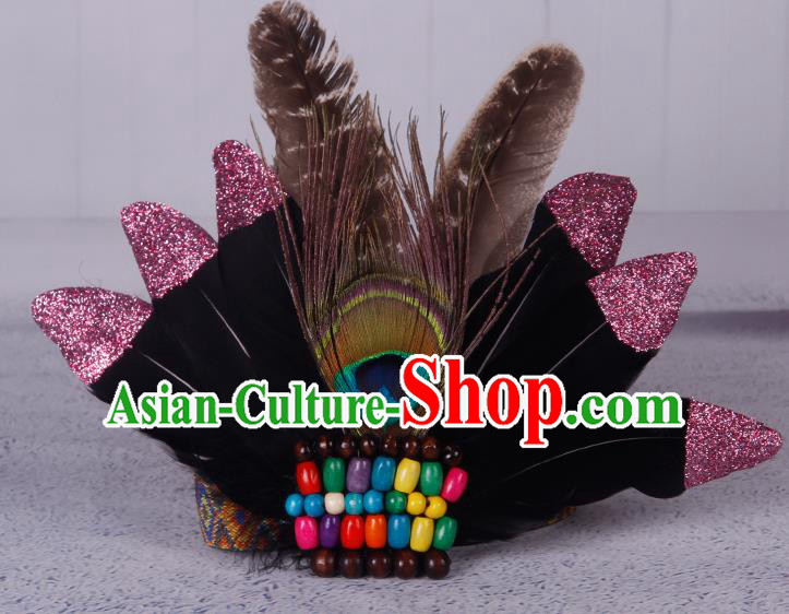 Halloween Catwalks Black Feather Hair Accessories Cosplay Primitive Tribe Feather Hair Clasp for Kids