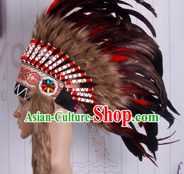 Halloween Performance Catwalks Deluxe Feather Headdress Cosplay Apache Knight Feather Hat for Adults