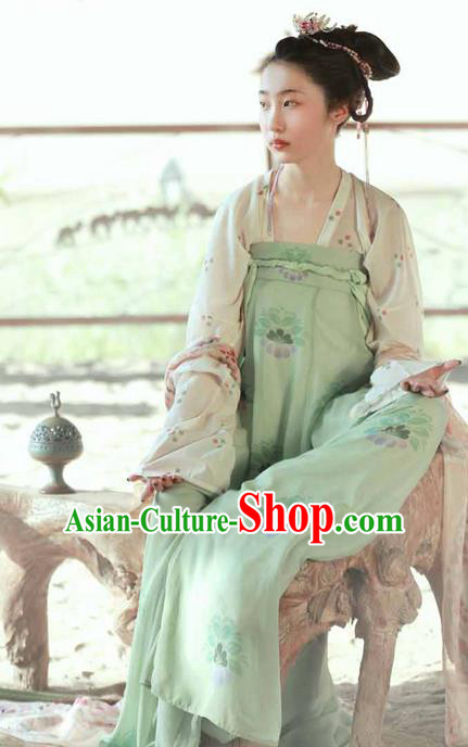 Chinese Ancient Princess Green Hanfu Dress Tang Dynasty Palace Embroidered Costumes for Women