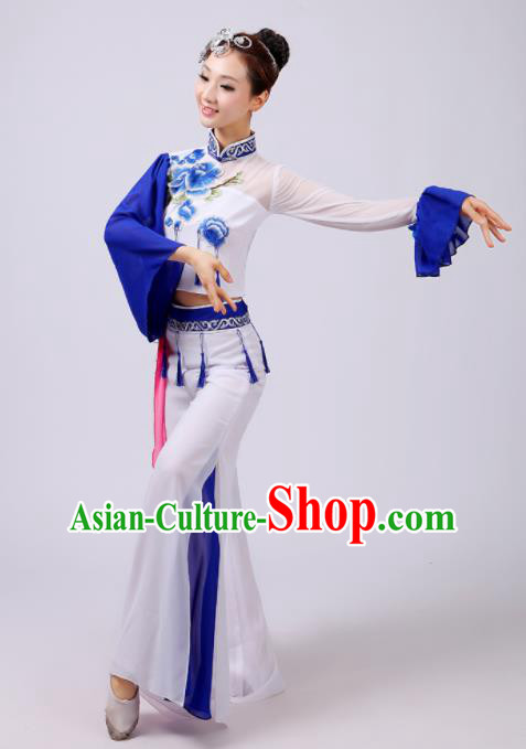 Chinese Traditional Classical Dance Costumes Folk Dance Yangko Dance White Clothing for Women