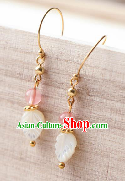 Traditional Chinese Earrings Ancient Handmade Palace Lady Shell Leaf Ear Accessories for Women