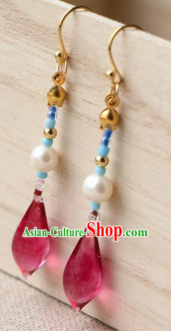 Traditional Chinese Earrings Ancient Handmade Palace Lady Crystal Ear Accessories for Women