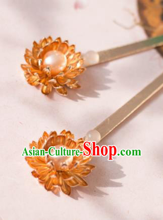 Chinese Traditional Handmade Golden Lotus Hair Clip Hair Accessories Ancient Hairpins for Women
