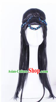 Traditional Chinese Drama Swordswoman Wigs Sheath Ancient Handmade Peri Chignon Hair Accessories for Women
