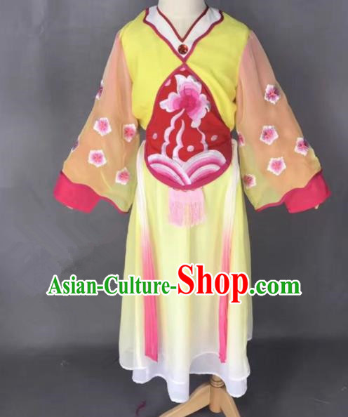 Chinese Traditional Peking Opera Maidservants Yellow Costumes Ancient Mui Tsai Dress for Adults