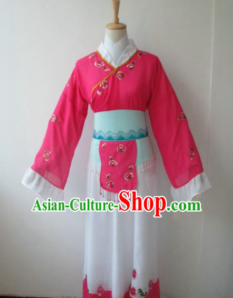 Chinese Traditional Peking Opera Maidservants Costumes Ancient Mui Tsai Rosy Dress for Adults