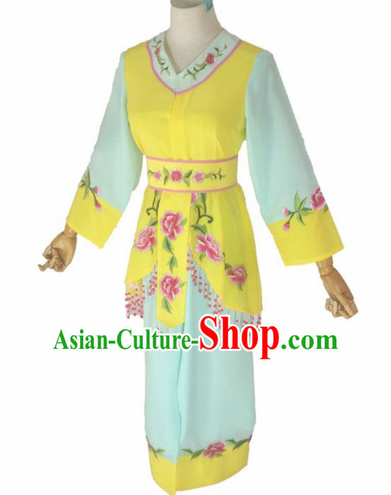 Chinese Traditional Peking Opera Costumes Ancient Maidservants Yellow Dress for Adults