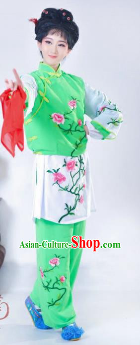 Chinese Traditional Peking Opera Mui Tsai Green Costumes Ancient Young Lady Dress for Adults