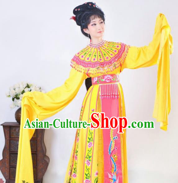Chinese Traditional Peking Opera Queen Yellow Costumes Ancient Empress Dress for Adults