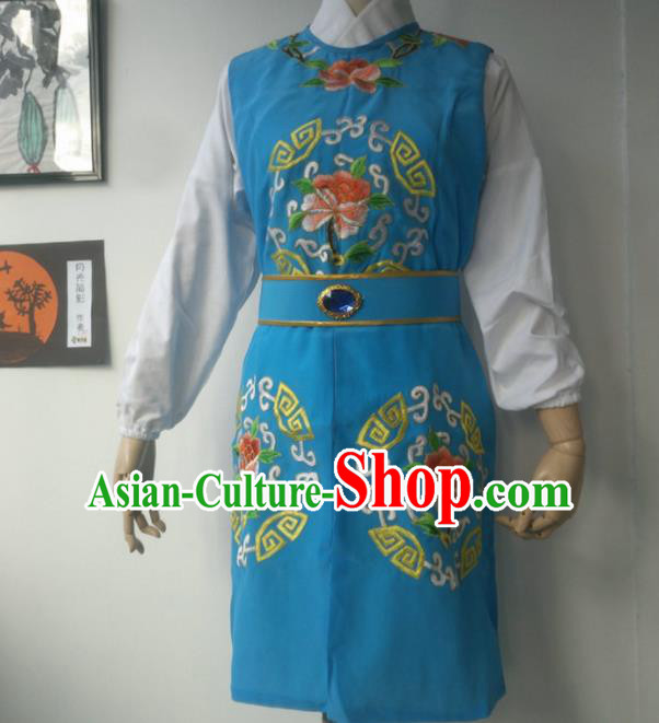 Chinese Traditional Peking Opera Niche Costumes Blue Vest for Adults
