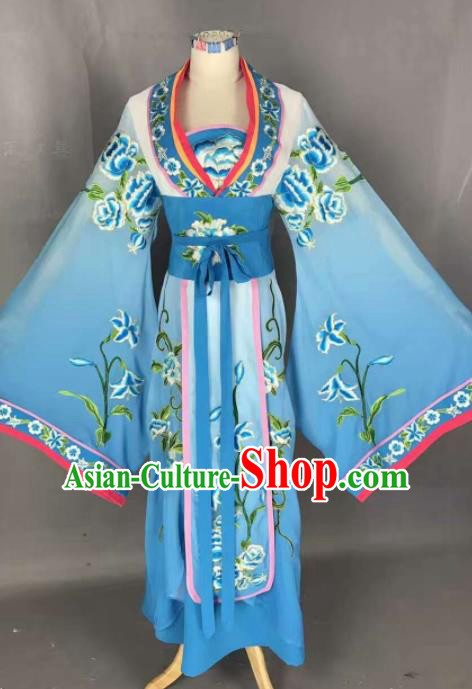 Chinese Traditional Peking Opera Actress Costumes Ancient Palace Princess Blue Dress for Adults