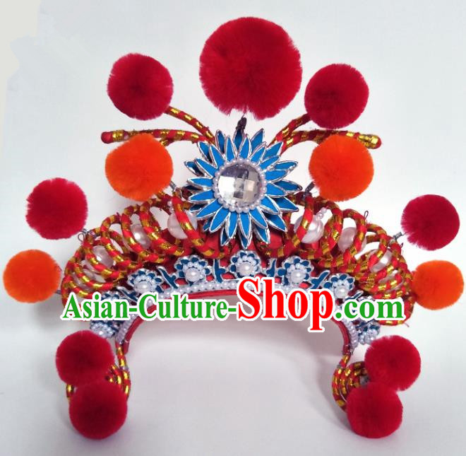 Chinese Traditional Peking Opera Blues Hat Ancient Female Warriors Helmet for Adults