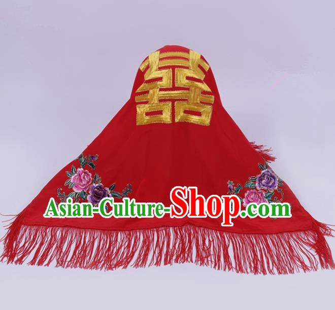 Chinese Traditional Peking Opera Wedding Bride Red Veil Head Cover for Adults