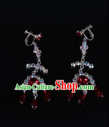 Chinese Traditional Peking Opera Jewelry Accessories Red Crystal Earrings for Women